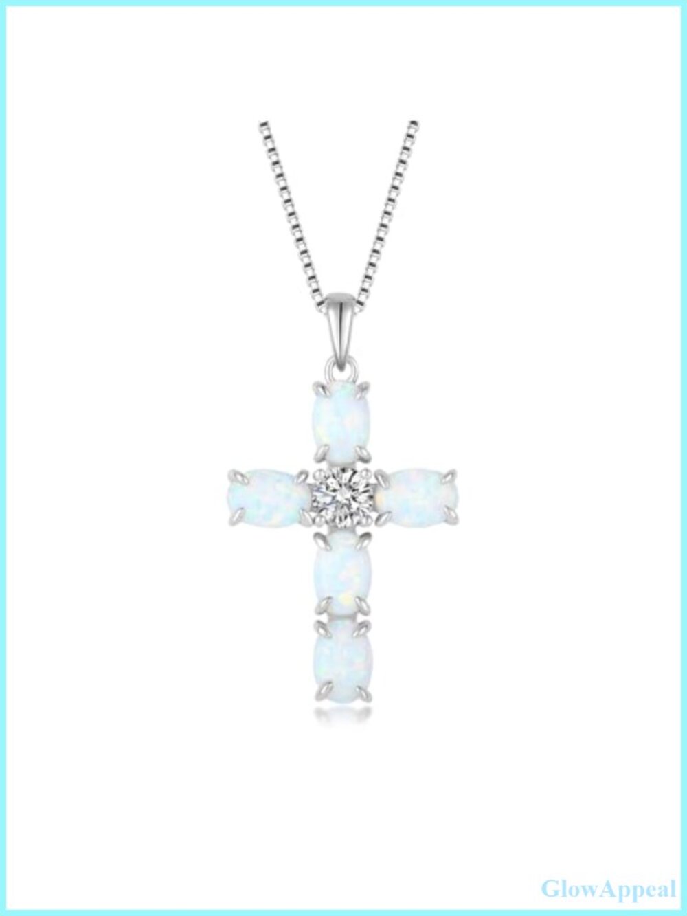 925 Sterling Silver Opal Cross Pendant Necklace 18K White Gold Plated
